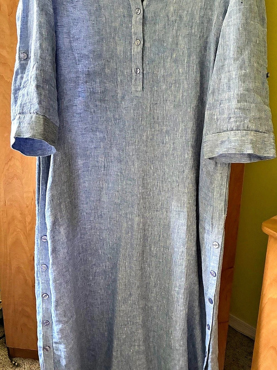 Chico's Dresses & Skirts - Chico's Linen Maxi Shirtdress Women's Blue Small